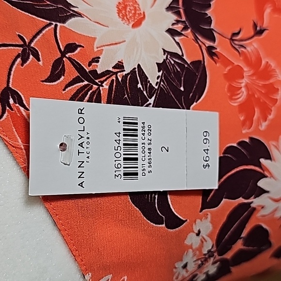 AnnTaylor One Shoulder Pink Floral Long Sleeve Blouse Size 2 - Picture 5 of 9
